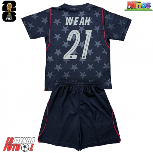 Estados Unidos Timothy Weah #21 Segunda Equipación Niños Mundial 2026 Manga Corta (+ Pantalones cortos)